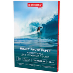 Фотобумага глянцевая, 10&times;15 см, 180 г/<wbr/>м<sup>2</sup>, односторонняя, 50 листов, BRAUBERG EXTRA, 364473