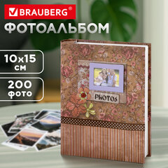 Фотоальбом BRAUBERG на 200 фотографий 10х15 см, твердая обложка, "Семья", бокс, красно-коричневый, 390673