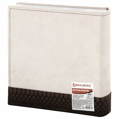 Фотоальбом BRAUBERG на 200 фотографий 10&times;15 см, под замшу, бумажные страницы, бокс, бежевый с коричневым, 390679