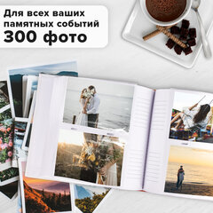 Фотоальбом BRAUBERG на 300 фото 10х15 см, под кожу, бумажные страницы, бокс, белый+золото, 391117