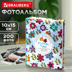 Фотоальбом BRAUBERG на 200 фото 10х15 см, твердая обложка, "Цветочки", разноцветный, 391119