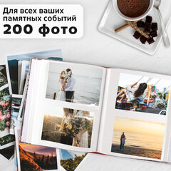 Фотоальбом BRAUBERG на 200 фото 10х15 см, твердая обложка, "Флора", серый с красным, 391121