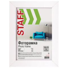 Изображение товара Рамка 10×15 см, небьющаяся, STAFF «Grand», багет 18 мм, белая, МДФ, 391208