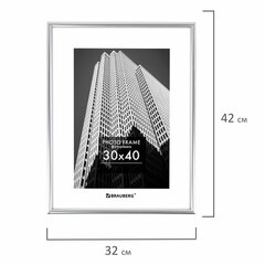 Рамка 30&times;40 см небьющаяся, багет 12 мм, пластик, BRAUBERG &laquo;Original&raquo;, серебристая, 391232