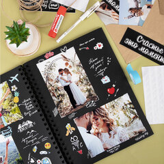 Фотоальбом &laquo;Счастье – это моменты&raquo; 24 чёрных листа 22&times;30, уголки, стикеры, ручка, клей, BRAUBERG, 391310