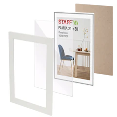 Рамка 21&times;30 см, небьющаяся, багет 30 мм, МДФ, STAFF &laquo;Style&raquo;, белая, 391337