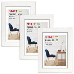 Рамка 21&times;30 см, небьющаяся, КОМПЛЕКТ 3 штуки, багет 30 мм, МДФ, STAFF &laquo;Style&raquo;, белая, 391343
