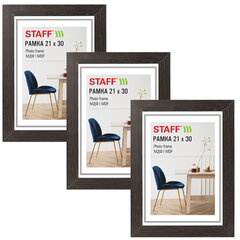 Рамка 21&times;30 см, небьющаяся, КОМПЛЕКТ 3 штуки, багет 30 мм, МДФ, STAFF &laquo;Style&raquo;, цвет венге, 391344