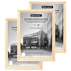 Рамка 21&times;30 см небьющаяся, КОМПЛЕКТ 3 шт., багет 20 мм дерево, BRAUBERG &laquo;Business&raquo;, цвет натуральное дерево, 391354