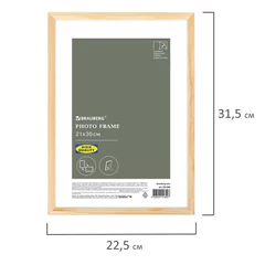 Рамка 21&times;30 см небьющаяся, аналог IKEA, багет 12 мм дерево, BRAUBERG &laquo;Woodray&raquo;, цвет натуральный, 391360