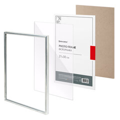 Рамка 21&times;30 см небьющаяся, багет 8 мм, МЕТАЛЛ, BRAUBERG &laquo;Blade&raquo;, серебристая, 391385