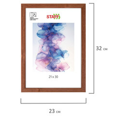 Рамка 21&times;30 см, небьющаяся, КОМПЛЕКТ 3 штуки, багет 16 мм, дерево, STAFF &laquo;Sonata&raquo;, цвет орех, 391387