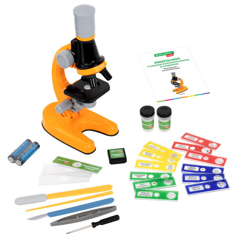 Микроскоп 30 предметов,в т.ч. 12 микропреп., 100/400/1200х подсветка,BRAUBERG KIDS, 391400