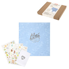 Фотоальбом-анкета детский 23&times;25 см, 32 листа, стикеры, открытка, конверт, голубой бархат, BRAUBERG, 391420