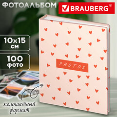 Фотоальбом BRAUBERG на 100 фото 10*15 см, твердая обложка, &laquo;Pink hearts&raquo;, 391436