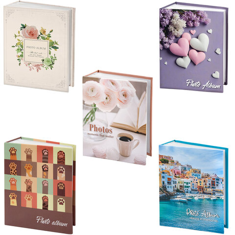 Фотоальбом BRAUBERG на 100 фото 10х15 см, ассорти 5 дизайнов, твердая обложка, 391444