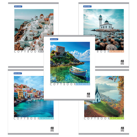 Тетрадь А5, 48 л., BRAUBERG, клетка, обложка картон, КАНИКУЛЫ, 401819