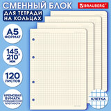 Сменный блок для тетради на кольцах А5 120 л., BRAUBERG, ПОВЫШЕННОЙ ПЛОТНОСТИ, кремовый, 403639