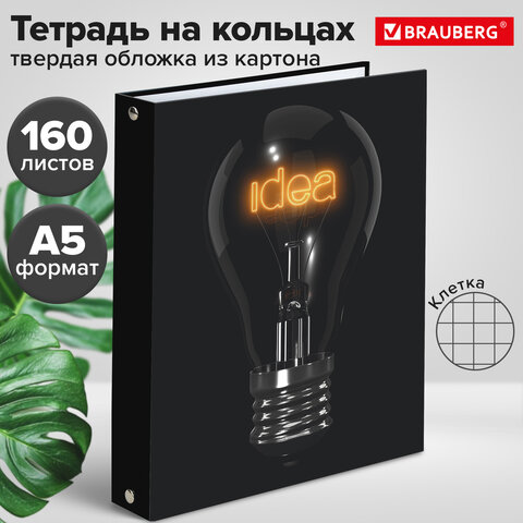 Тетрадь на кольцах А5 165х215 мм, 160 л., твердый картон, клетка, BRAUBERG, "Idea", 404091