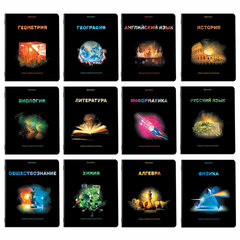 Тетради предметные, КОМПЛЕКТ 12 ПРЕДМЕТОВ, 48 л., глянцевый УФ-лак, BRAUBERG, &laquo;SHADE&raquo;, 404324