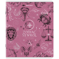 Тетрадь А5, 48 л., BRAUBERG, скоба, клетка, матовая ламинация, фольга, &laquo;Zodiac Symbol&raquo; (микс в спайке), 404369