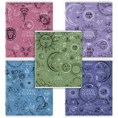 Тетрадь А5, 48 л., BRAUBERG, скоба, клетка, матовая ламинация, фольга, &laquo;Zodiac Symbol&raquo; (микс в спайке), 404369