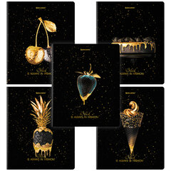 Тетрадь А5, 48 л., BRAUBERG, скоба, клетка, матовая ламинация, фольга, &laquo;Black&Gold&raquo; (микс в спайке), 404370