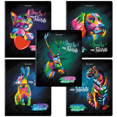 Тетрадь А5, 48 л., BRAUBERG, скоба, клетка, матовая ламинация, выборочный лак, &laquo;Animals Pop-Art&raquo; (микс в спайке), 404374