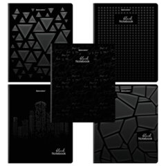 Тетрадь А5, 48 л., BRAUBERG, скоба, клетка, матовая ламинация, выборочный лак, &laquo;Black&raquo; (микс в спайке), 404375