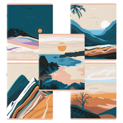Тетради КОМПЛЕКТ 5 шт. А5, 48 л. BRAUBERG, скоба, клетка, SoftTouch, фольга, &laquo;Mountains&raquo;, 404400