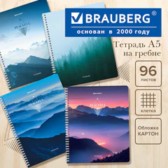 Тетрадь А5 96 л. BRAUBERG, гребень, клетка, обложка картон, "Безмятежность" (микс в спайке), 404423