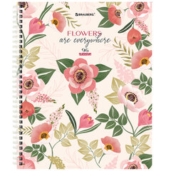 Тетрадь А5 96 л. BRAUBERG, гребень, клетка, твёрдая обложка, &laquo;Flowers&raquo; (микс в спайке), 404444