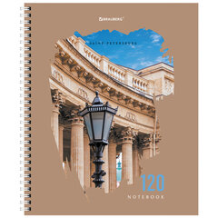 Тетрадь А5 120 л. BRAUBERG, гребень, клетка, твёрдая обложка, &laquo;Города&raquo; (микс в спайке), 404449