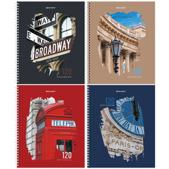 Тетрадь А5 120 л. BRAUBERG, гребень, клетка, твёрдая обложка, &laquo;Города&raquo; (микс в спайке), 404449