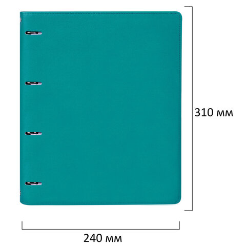 Тетрадь на кольцах БОЛЬШАЯ А4 (240х310 мм), 120 листов, под кожу, клетка, BRAUBERG "Joy", бирюзовый/серо-голубой, 404507 - фото 2
