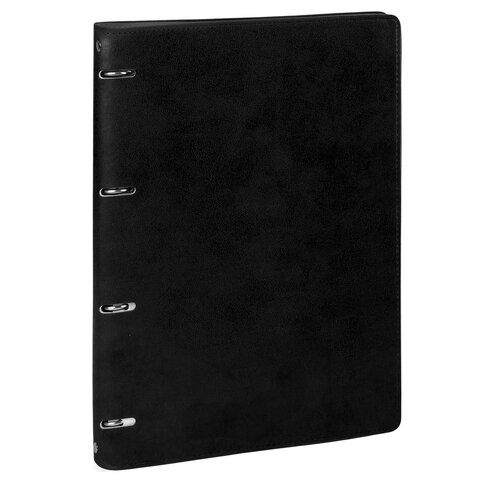 Тетрадь на кольцах БОЛЬШАЯ А4 (240х310 мм), 120 листов, под кожу, клетка, BRAUBERG "Main", черный, 404509