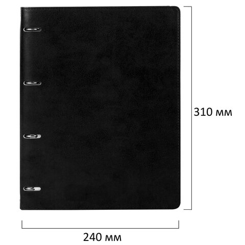 Тетрадь на кольцах БОЛЬШАЯ А4 (240х310 мм), 120 листов, под кожу, клетка, BRAUBERG "Main", черный, 404509 - фото 2