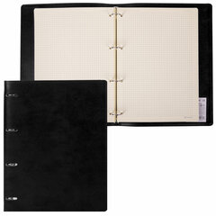 Тетрадь на кольцах БОЛЬШАЯ А4 (240&times;310 мм), 120 листов, под кожу, клетка, BRAUBERG &laquo;Main&raquo;, черный, 404509