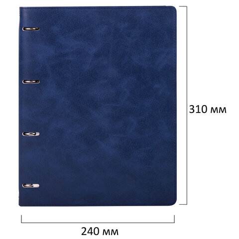 Тетрадь на кольцах БОЛЬШАЯ А4 (240х310 мм), 120 листов, под кожу, клетка, BRAUBERG "Main", синий, 404510 - фото 2