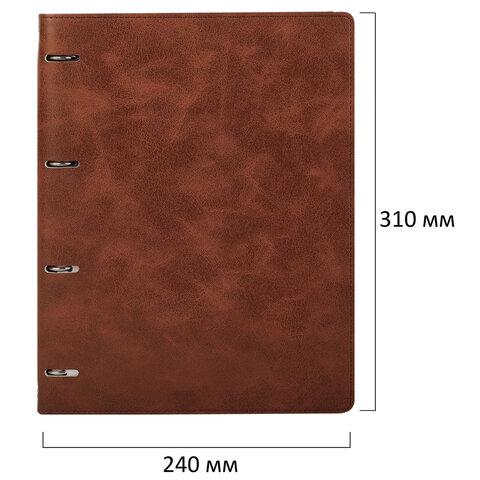 Тетрадь на кольцах БОЛЬШАЯ А4 (240х310 мм), 120 листов, под кожу, клетка, BRAUBERG "Main", коричневый, 404511 - фото 2