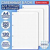 Сменный блок для тетради на кольцах БОЛЬШОЙ ФОРМАТ А4 120 л., BRAUBERG, ПОВЫШЕННОЙ ПЛОТНОСТИ, белый, 404516