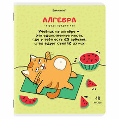 Тетрадь предметная &laquo;КОТ-ЭНТУЗИАСТ&raquo; 48 л., TWIN-лак, АЛГЕБРА, клетка, подсказ, BRAUBERG, 404556