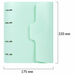 Тетрадь на кольцах А5 175&times;220 мм, 120 л., пластик, на липучке, с разделителями, BRAUBERG, Мятный, 404638