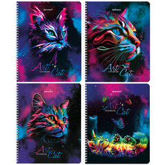 Тетради ДЭК А5 48 л. КОМПЛЕКТ 4 шт., BRAUBERG, гребень, клетка, TWIN лак, &laquo;Neon Cats&raquo;, 404660