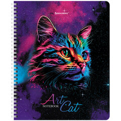 Тетради ДЭК А5 48 л. КОМПЛЕКТ 4 шт., BRAUBERG, гребень, клетка, TWIN лак, &laquo;Neon Cats&raquo;, 404660