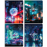 Тетради ДЭК А5 48 л. КОМПЛЕКТ 4 шт., BRAUBERG, гребень, клетка, глянцевый лак, "Киберпанк", 404665