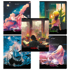 Тетради ДЭК А5 48 л. КОМПЛЕКТ 5 шт., BRAUBERG скоба, клетка, глянцевый лак, &laquo;Anime Dreams&raquo;, 404674