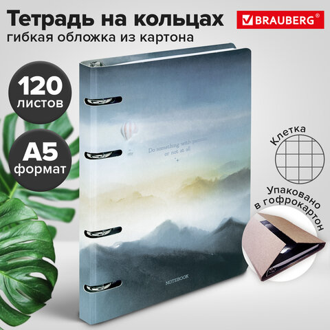 Тетрадь на кольцах А5 160х212 мм, 120 листов, картон, матовая ламинация, клетка, BRAUBERG, "В горах", 404724 - фото 11