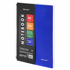 Тетрадь обложка пластик, А4, 80 л., спираль пластик, клетка, BRAUBERG &laquo;Metropolis&raquo;, синий, 404741