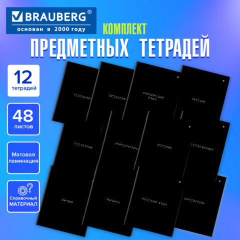 Тетради предметные, КОМПЛЕКТ 12 ПРЕДМЕТОВ, 48 л., матовая ламинация, BRAUBERG, "MINIMAL", 404831
